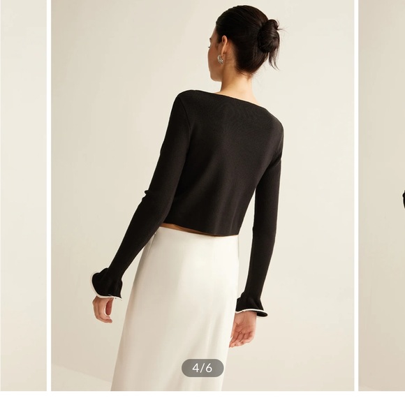 Commense Contrast Ruffle Skinny Cardigan - Picture 3 of 3